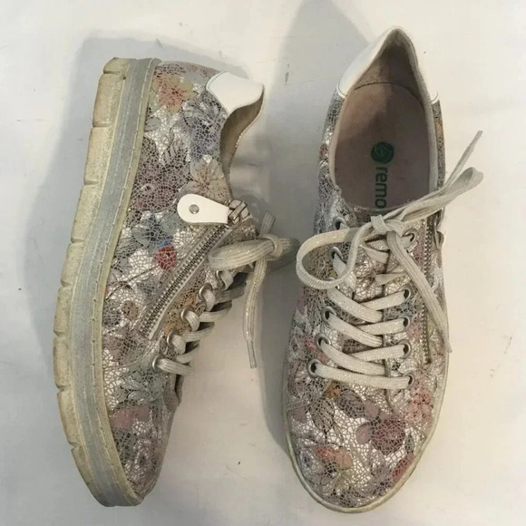 Remonte Soft Women's  Leather Sneakers Shoes Size Eur 37 Floral Zipper Lace Ups - Picture 3 of 9